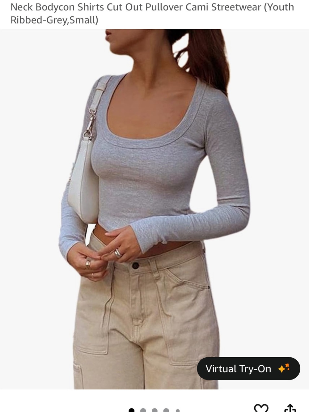 Amazon Grey Ribbed Scoop Neck Long-Sleeve Crop Top